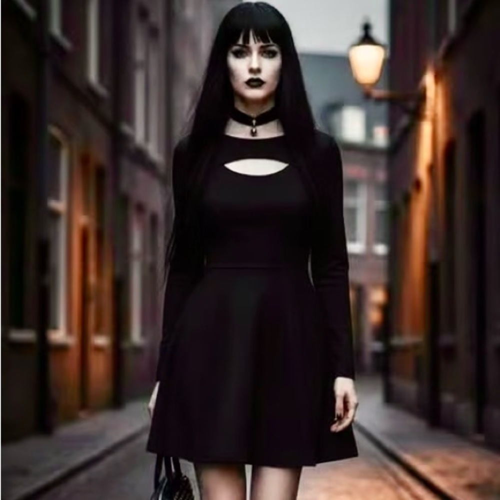 Bar III Black Fit and Flare cut out Long Sleeve Dress zipper back XS